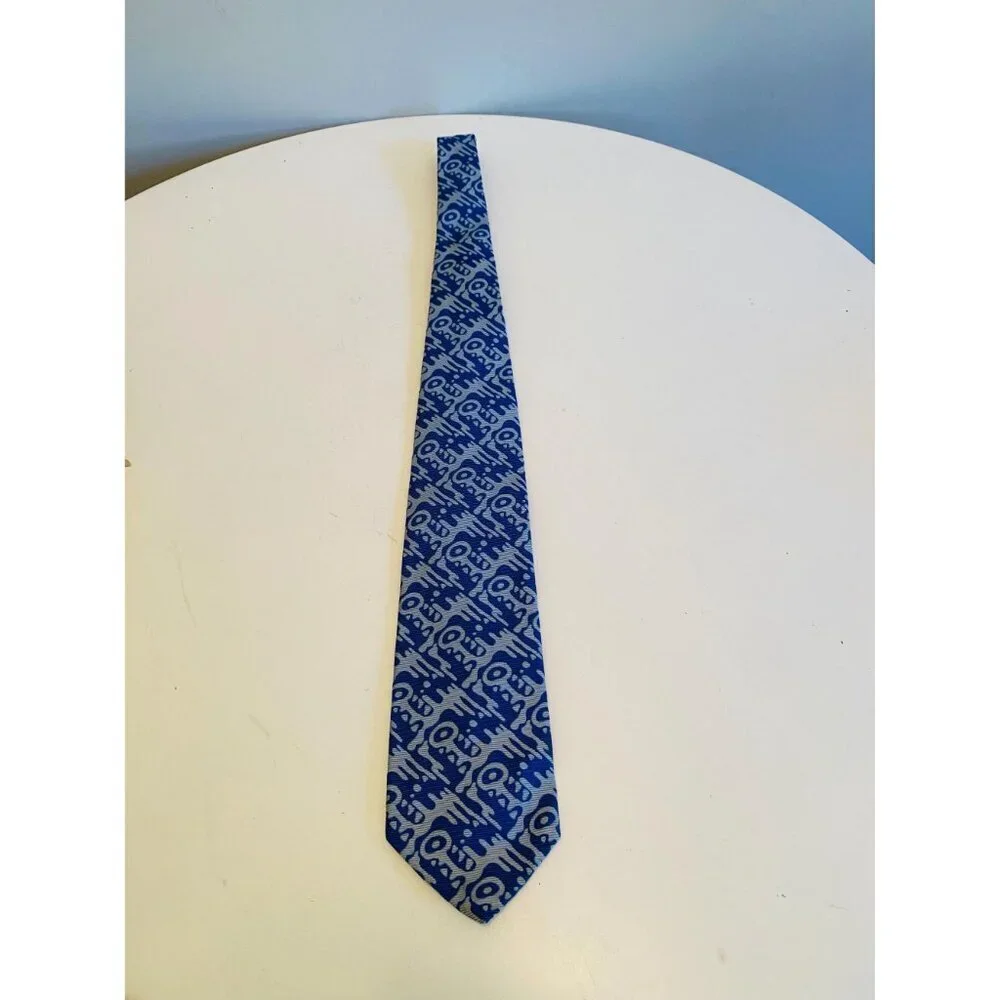 Vintage Blue Abstract Necktie, 1960s / 1970s Abstract Design Tie, Costume Design